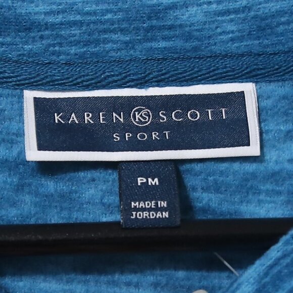 KAREN SCOTT LS Stretch Polo Heathered Space Dye Blue Pullover Sweater - Picture 6 of 9